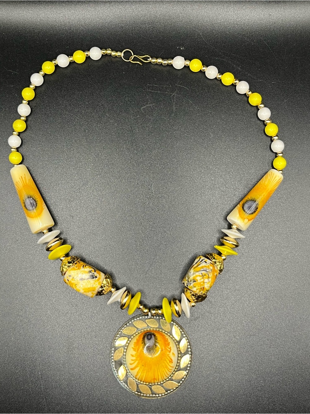 Vintage Handcrafted Porcelain Statement Pendant Necklace